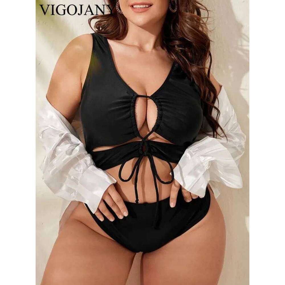 VigoJany 2025 Sexy Push UP Plus Size Swimwear Women Strapped Hollow Large One Piece Swimsuit Backless Beach Big Bathing Suit