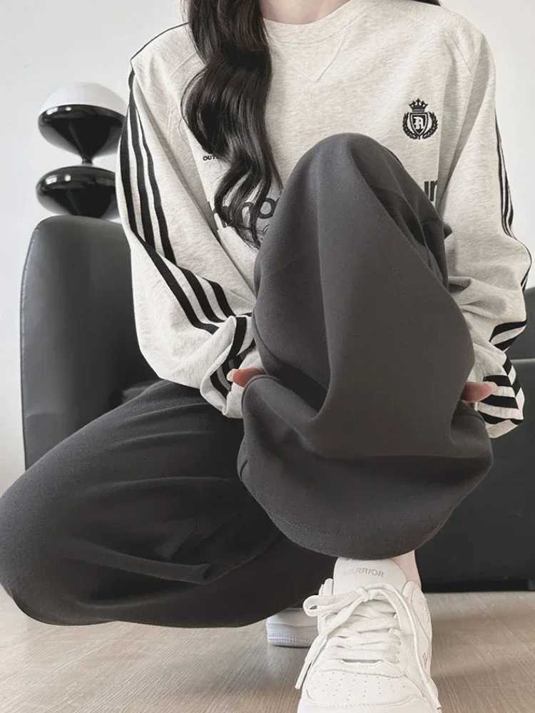 High Waist Casual Wide Leg Work Pants Gray Sports Pants Women Spring Autumn 2025 New Fashion Straight Leg Loose Fit Sweatpants XJ250616