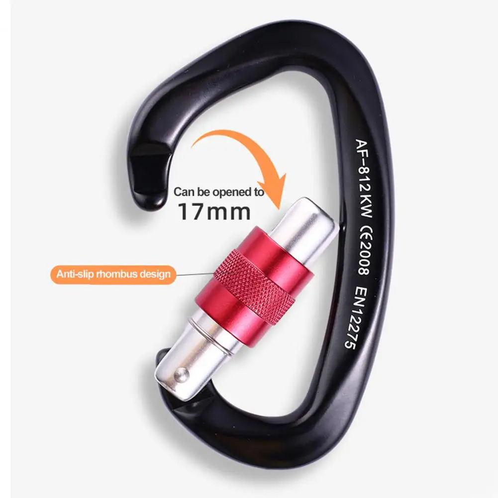 Climbing Carabiner Screw Gate Locking Heavy Duty 812KW 25KN Aviation Aluminum Dshaped Ring Outdoor Hiking Snap Hook Clip 250611