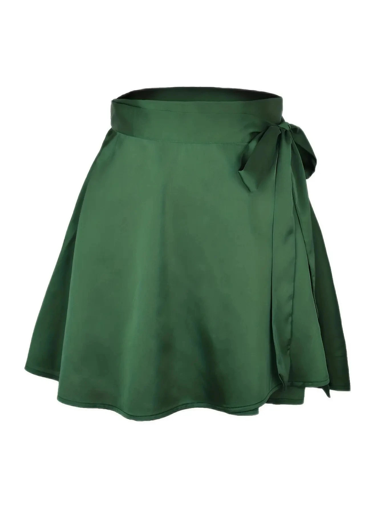 Wrap Green Satin Mini Skirt WomenRuffle Black Vintage Style Korean SilkPink Skirts Short Kawaii Lolita ClothingSummer Beach 250614