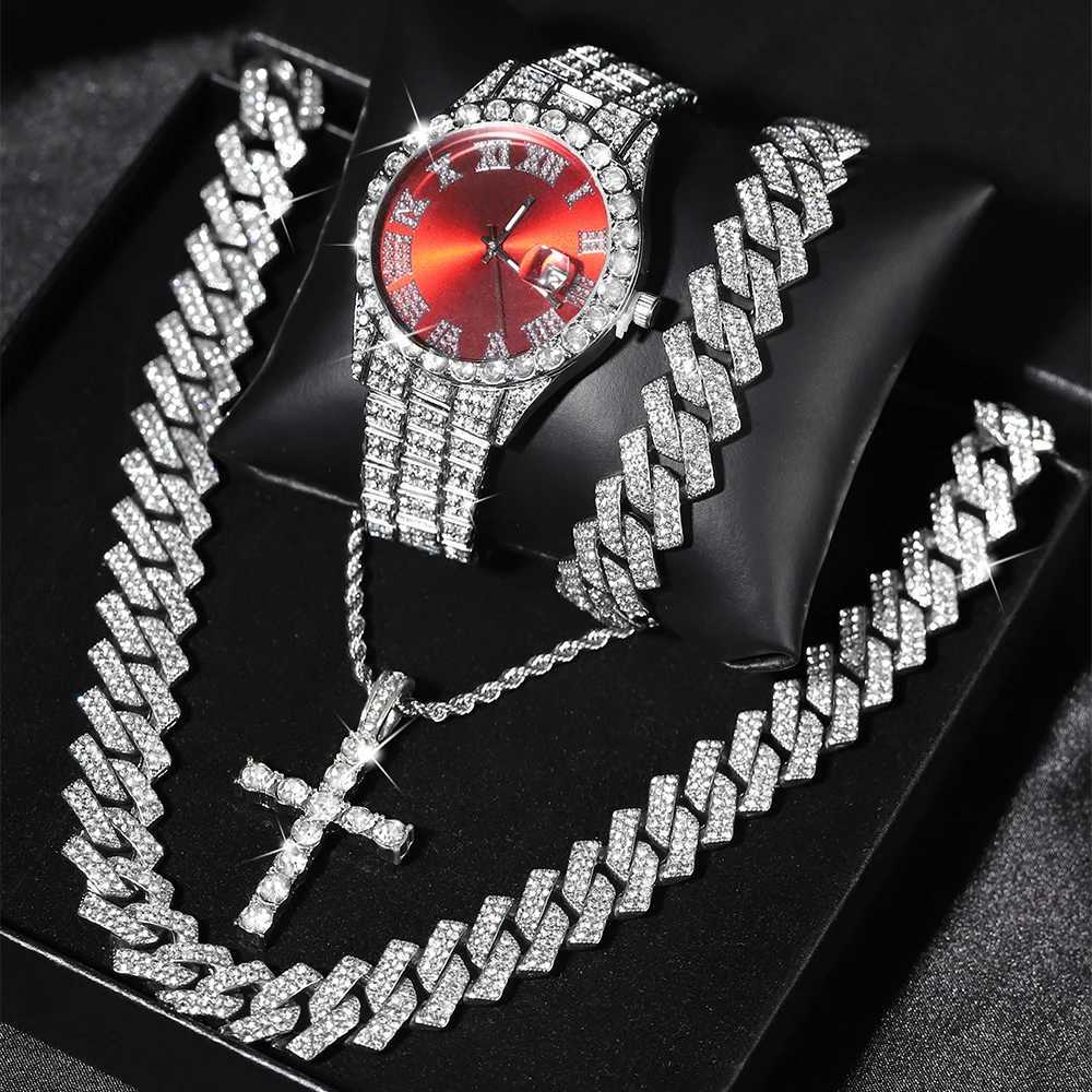 d Out Luxury Popular set +Bracelet+Necklace With Gift Box Cuban Chain Cross Pendant Jewelry HipHop Style For Men Women W250616