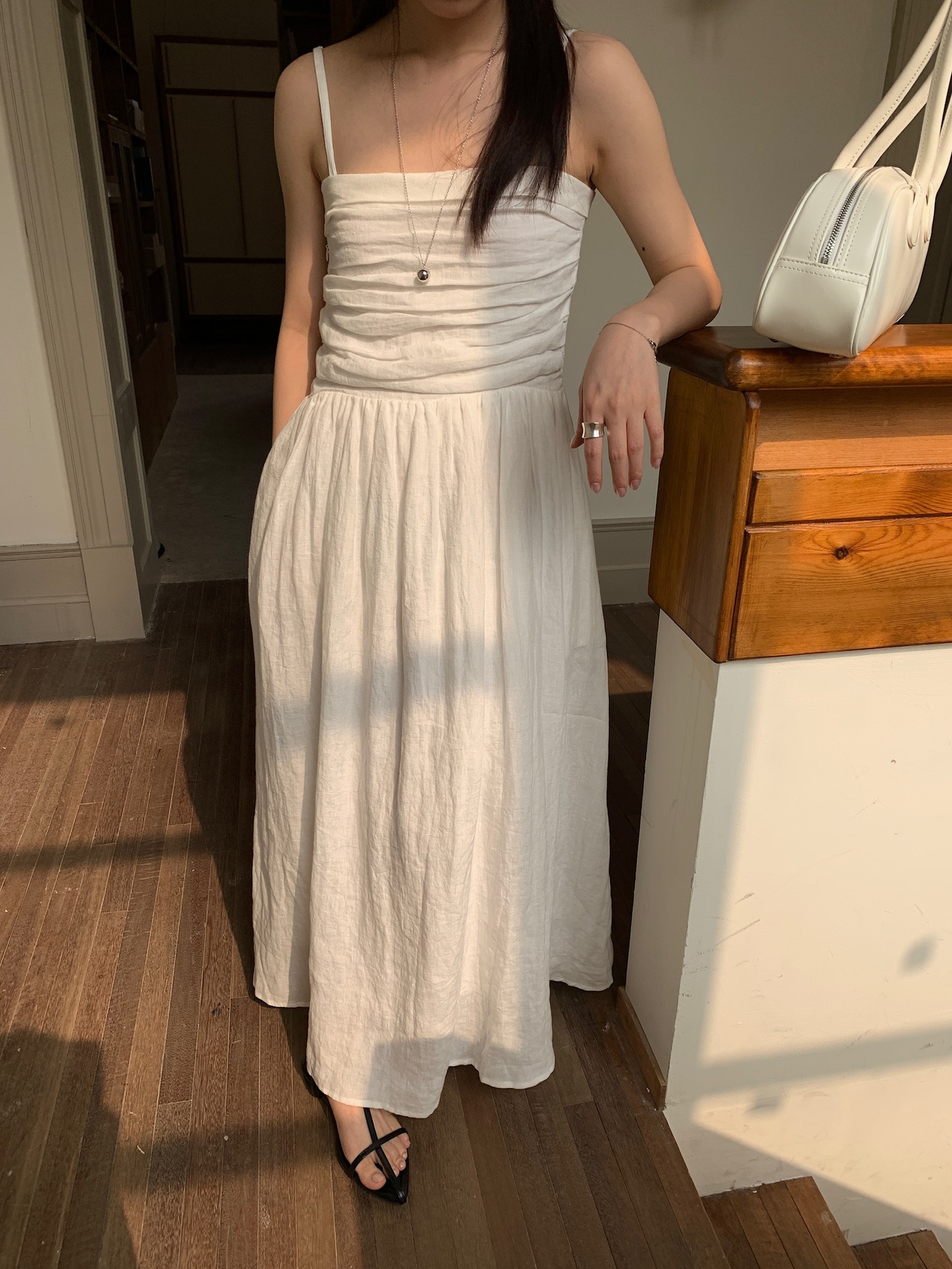 SL160 College Style Loose Lace-up Dress Embroidered Slightly Transparent Long Dress Spring and Summer