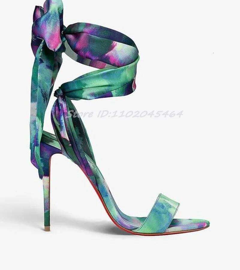 2025 New in Satin Ribbon Warp Multicolor Sandals Women's Designer Party High Heels Chic Sexy Bow10cm Stilettos Shoes