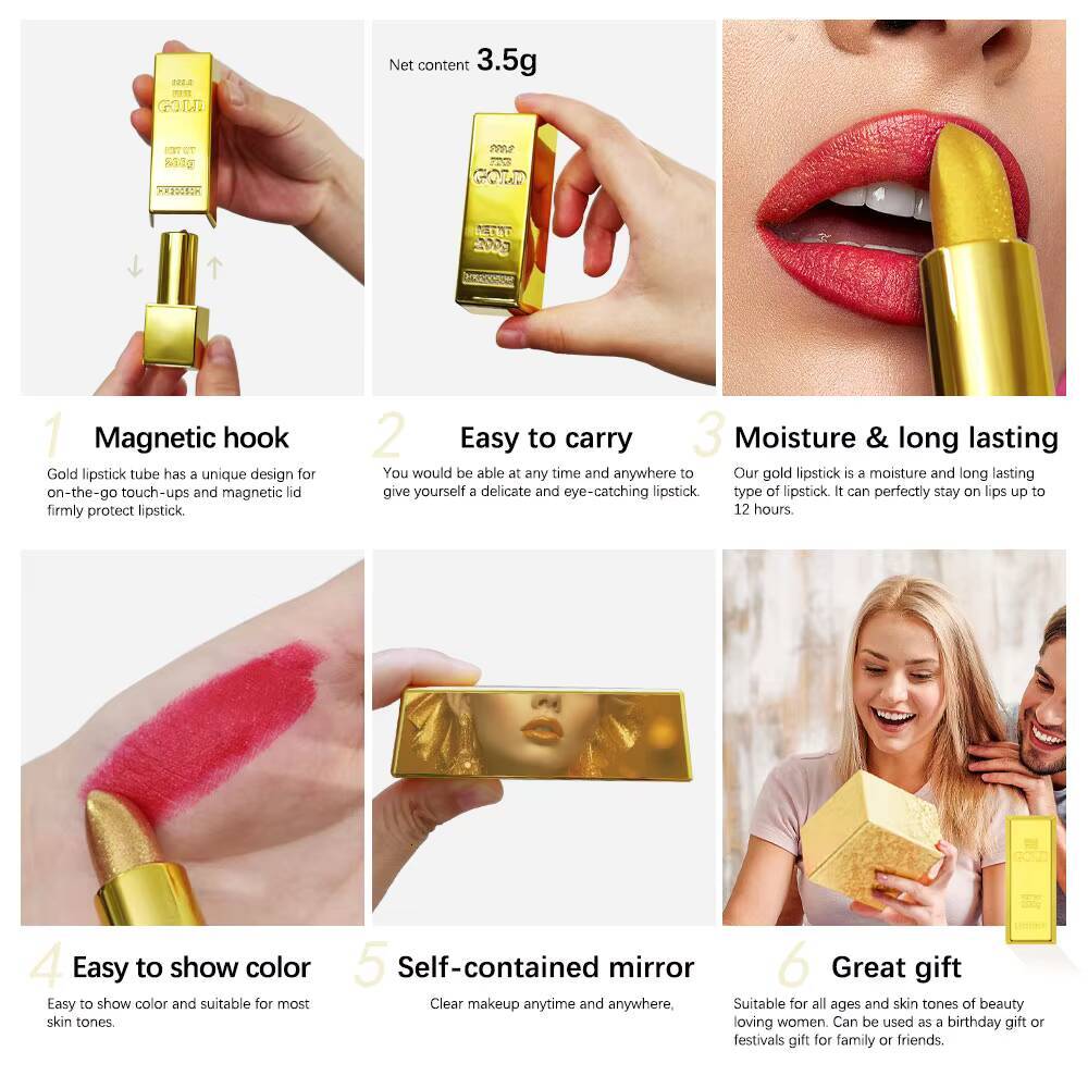 Hallowmas High-pigmented Lipstick Shiny Metallic Matte Velvet Waterproof Long Lasting Sexy Gold Gloss Women Lip Makeup happy