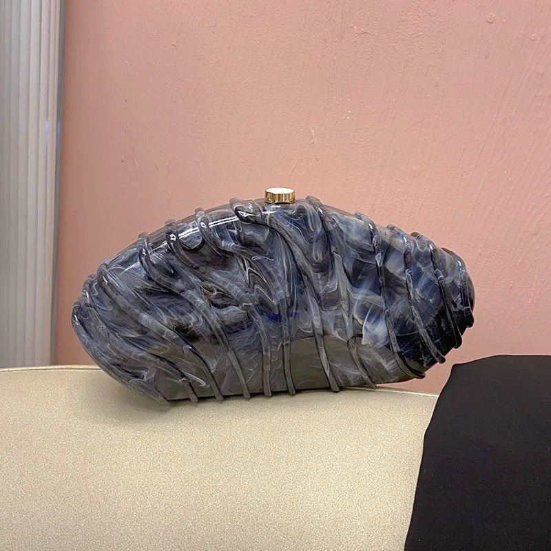 Elegant Acrylic Womens Handbag With Stone Pattern Simple Chain Crossbody Bag For Evening Events Hard Texture Chinese Origin 250614