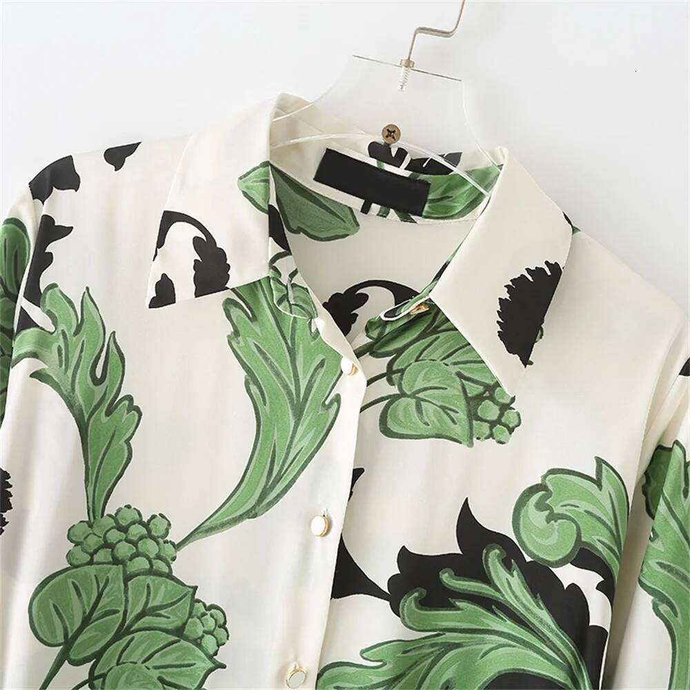 2025 Spring New Women's Casual Slim Flip Collar Long Sleeves With Belt Printed Shirt Style Dress