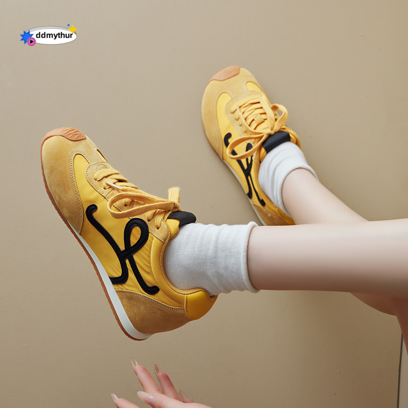 Cute Sneakers ~ Color-Block Mandarin Duck Shoelaces 7cm Height Increase Lace-Up Casual Style Chunky Agan Training Shoes for Women ddmythur