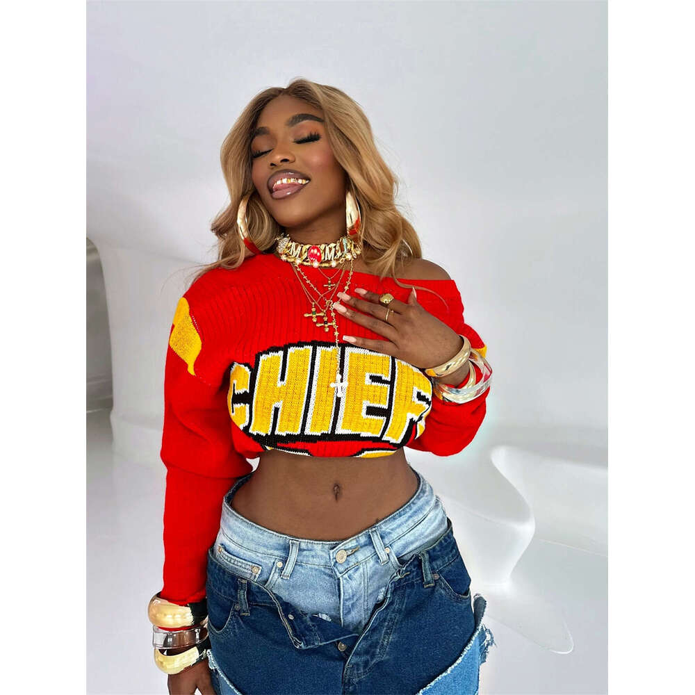 Autumn New Casual Street Letter Color-Block Fashion Knit Hot Girl Crop Top B5