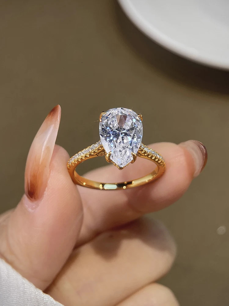 925 Sterling Silver Simple Classic WaterDrop 4- Zircon Ring For Women Engagement Wedding High Quality Fine Jewelry 250610