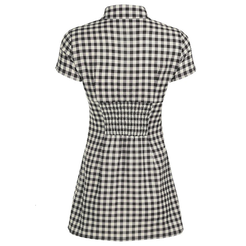 Fashion Simple Plaid Elegant Casual Women Dresses Trendy Chic Button Slim Fit Mini Dress 250611