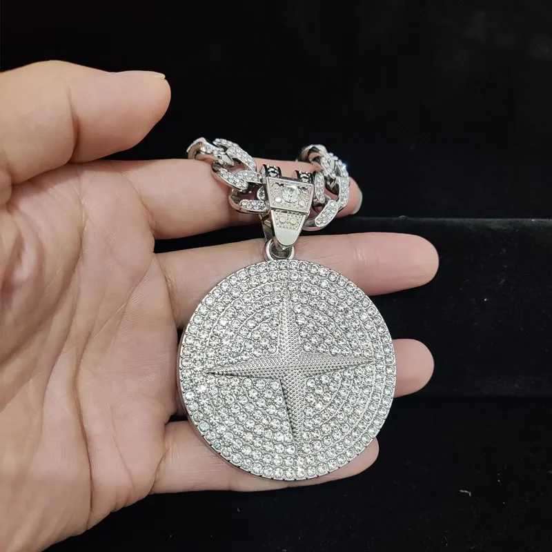 Men Women Hip Hop Round Pendant Necklace with 13mm Crystal Cuban Chain d Out Bling HipHop Necklaces Fashion Charm Jewelry W250616