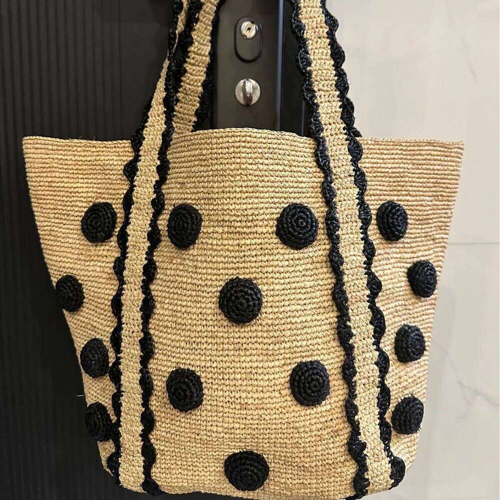 Raffia Straw Dot Woven Bags for Women Summer Beach Casual Shoulder Travel Bucket Bag Sle No Brand Registe
