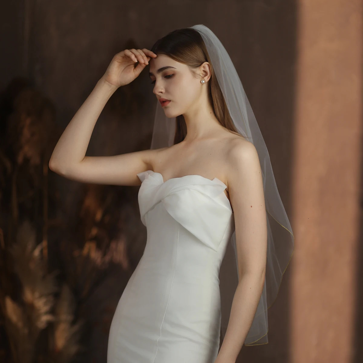 V317 European and American simple single-layer white gold-rimmed bridal veil wedding travel po studio style wedding headdress 250610