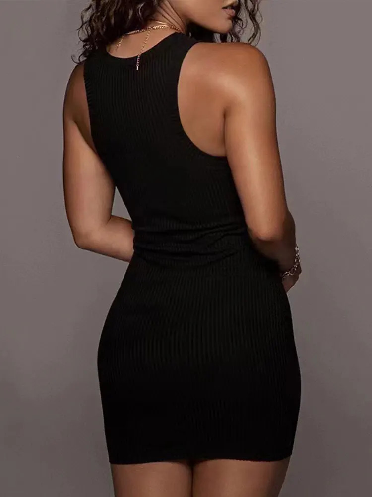 Black Ribbed Bodycon Summer Dress Sexy Vest Sleeveless Vest Club Party Mini Dress WOMENS Solid Color Tight Fitting 250614