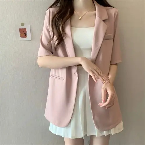 Thin Suit for Women 2025 Summer Korean Style Suit Jacket Casual Loose Versatile Short-sleeved Top 250614