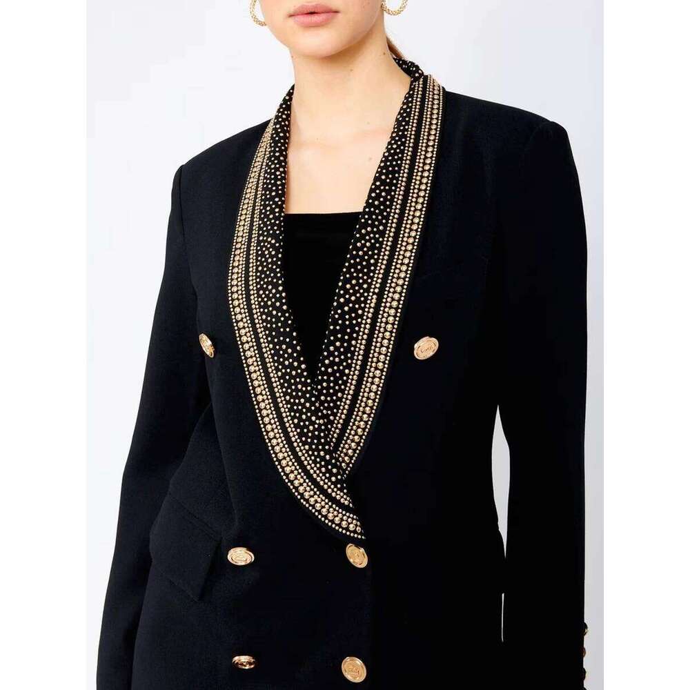 TWOTWINSTYLE Solid Slimming Fashion Blazer for Women Lapel Long Sleeves Patchwork Double Breasted Temperament Coat Female New