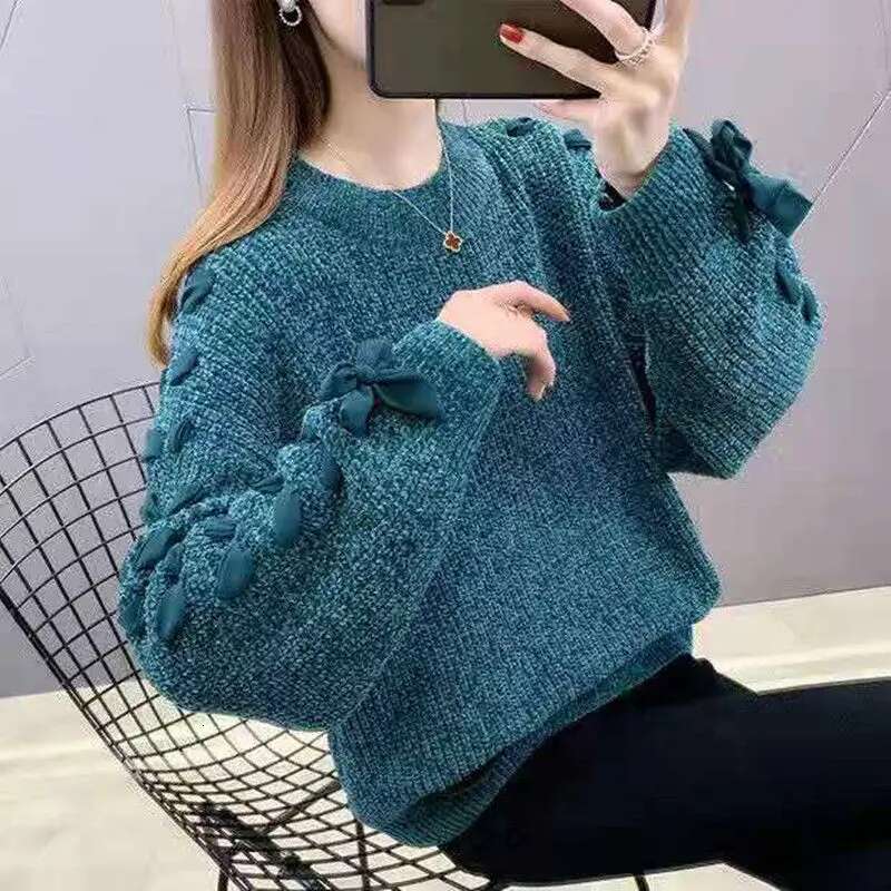 Purple Pullover Round O Neck Ladies Sweaters Knitted Top for Women In Promotion Korean Fashion Style Autumn Winter 2024 Clothes