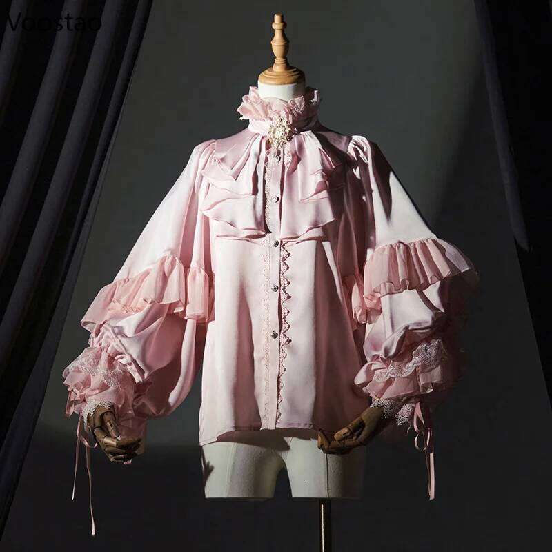 Victorian Gothic Vintage Lolita Shirts Women Elegant Lace Patchwork Batwing Sleeve Blouse Tops Female Y2k Aesthetic JK Blusas