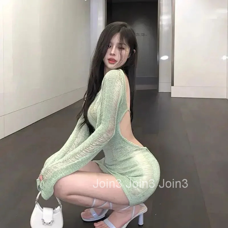 Woman Long Sleeve Dress Bodycon Open Back Backless Corset Sensual Sexy Dresses for Women Tight New Features of Clothes Full Xxl