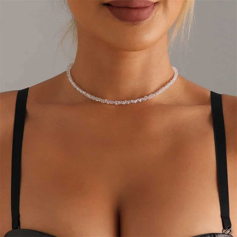 Transparent Crystal Irregular Beaded Choker Necklace for Women Korean Collarbone Chain on the Neck Jewelry W250616