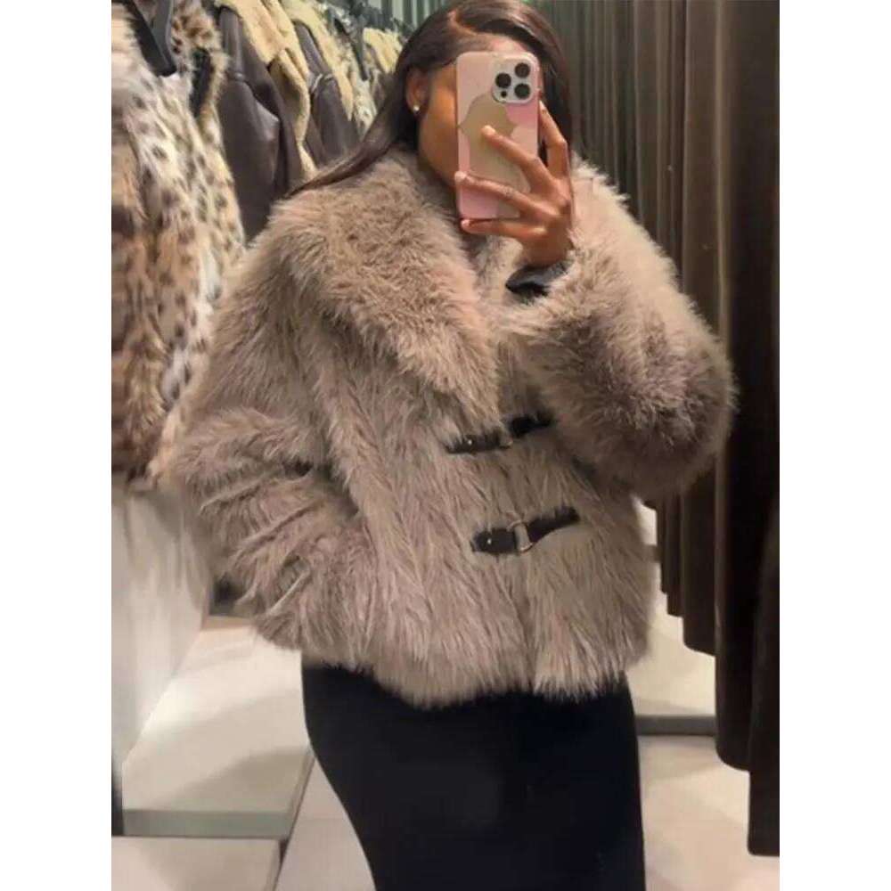 Vintage Faux Fur Button Coats Women Winter Loose Solid Plush Lapel Cost Female Autumn Warm Versatile High Street Outwear