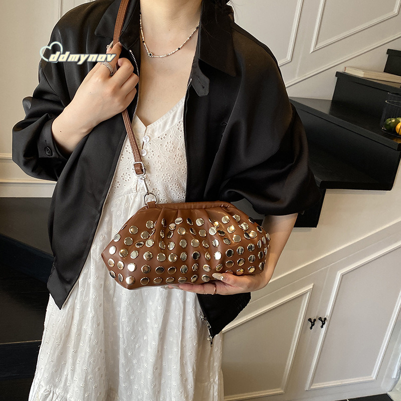 Trendy Punk Style Crossbody for Women 2025 Summer High-end Fashion Polka Dot Studded Shoulder Shell Bag ddmynov ddmynov