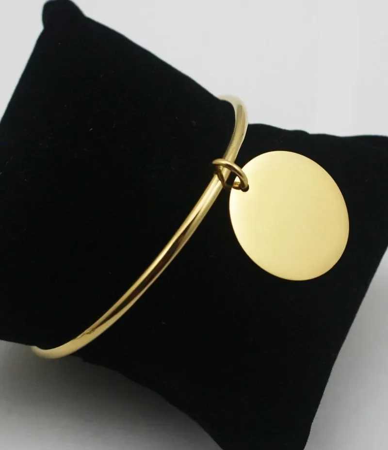 Classic Round Golden Charm Bangle Stainless Steel Women Fashion Jewelry Gold Color Z250616