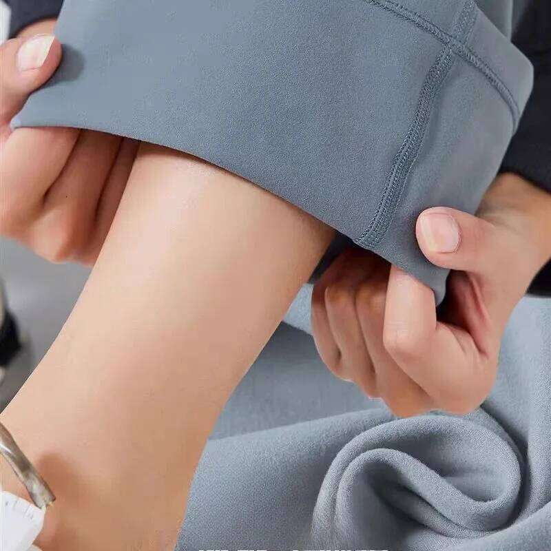 Lemon Plus Fleece Warm Groove Women High Waist Elasticity Flared Running Sport Fiess Yoga Leggings Tight Wide Legs Pants