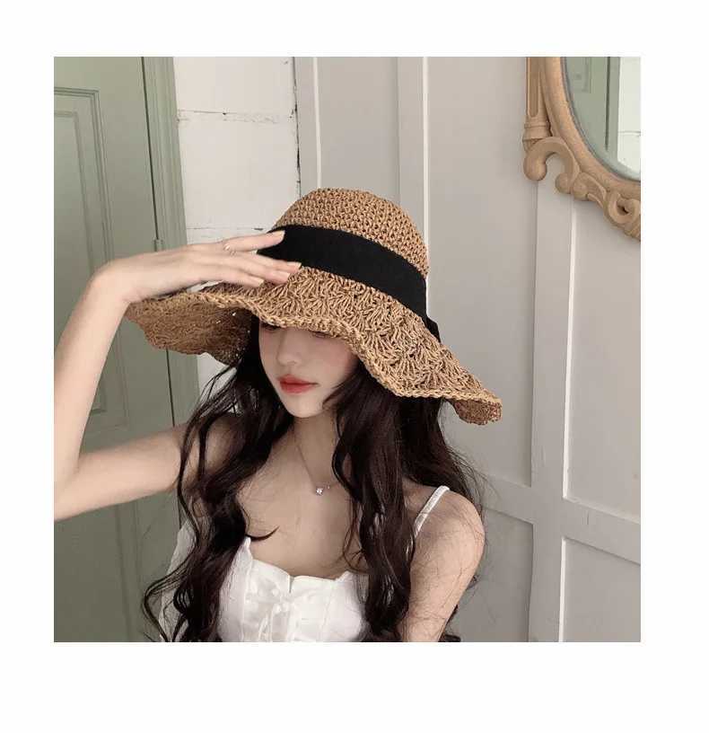 New Woman Summer Hat Women Straw Hat Big Brim Beach Hat Foldable Vacation Summer Hat Sunscreen Sunshade Hat Straw hat M250616