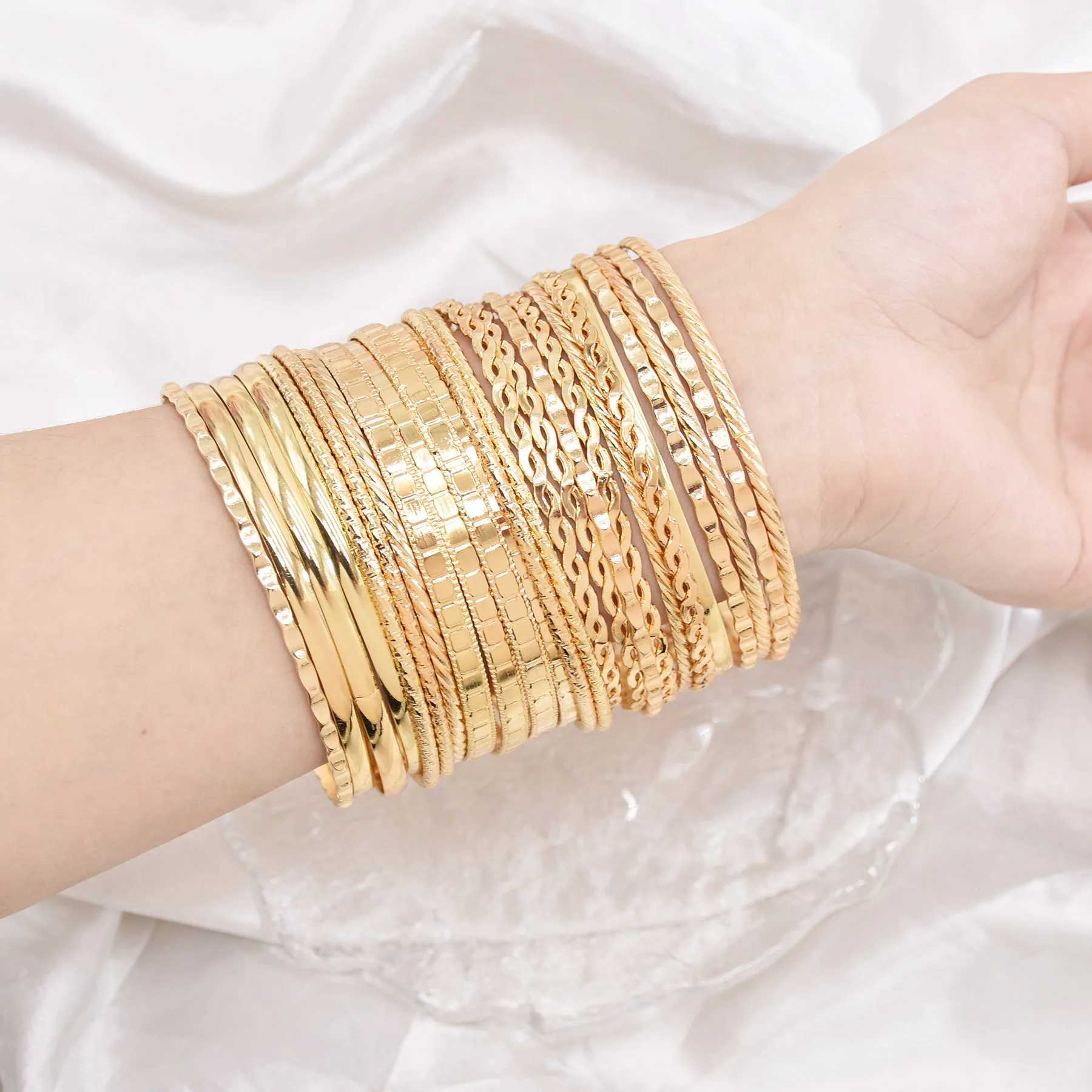 24 pcs/set Bangle Indian Bollywood Alloy Metal Textured Color Designer Jewelry Special Large Size Bangle Set Z250616