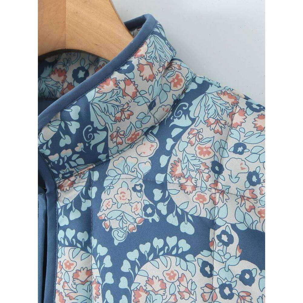 Gypsylady Boho Floral Chic Padded Jacket Coats Loose O-neck Pocket Autumn Spring Long Sleeve Blue Women Ladies Streetwear New