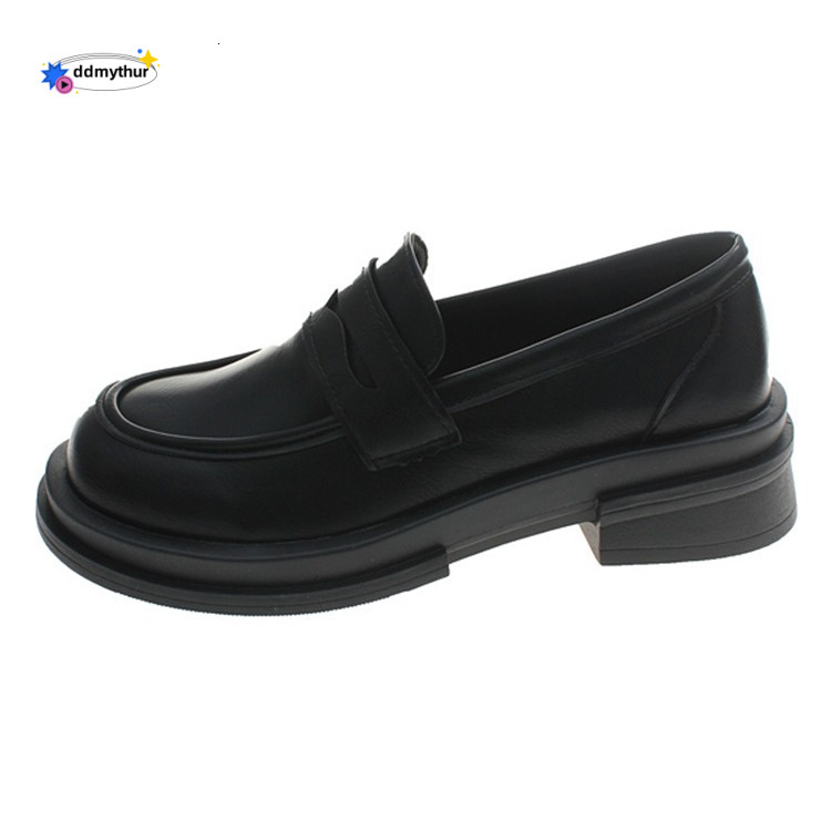 Women's Leather 2024 Spring New British Style Black Thick-Soled Loafers JK Uniform Single Shoes ddmythur
