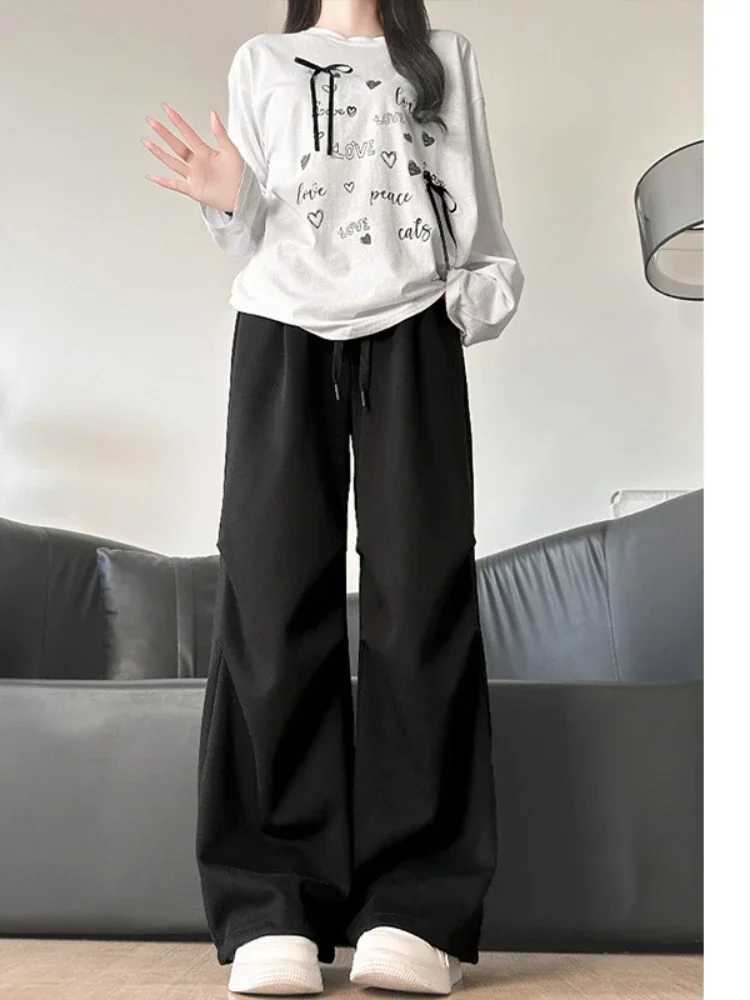 High Waist Casual Wide Leg Work Pants Gray Sports Pants Women Spring Autumn 2025 New Fashion Straight Leg Loose Fit Sweatpants XJ250616