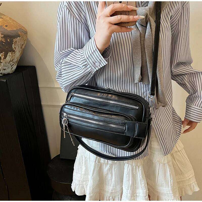 New Retro Multi-Zipper Motorcycle Bag Fashion Casual Large Capacity Women's Crossbody Handbag