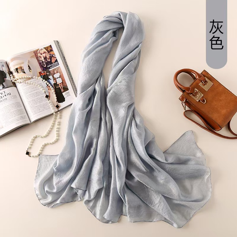 T983 new spring and summer linen feel pure color silk scarf all-match simple beach sunscreen shawl air-conditioned room thin scarf