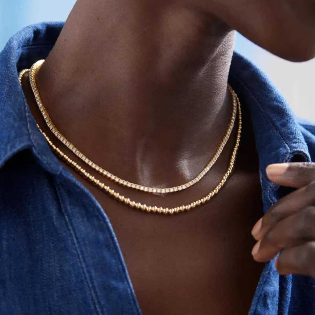 MHS.SUN Fashion Stainless Steel Gold Color Ball Beaded Pearl Necklace 4/6/8/10MM Metal Beads Adjustable Jewelry for Women Men M250616
