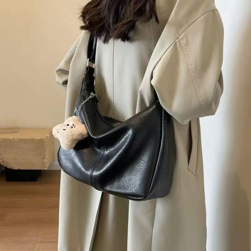 Trendy Slouchy Shoulder Bag for Women PU Leather Large Capacity Ladies Hobo Tote Bag Retro Underarm Bag 250609