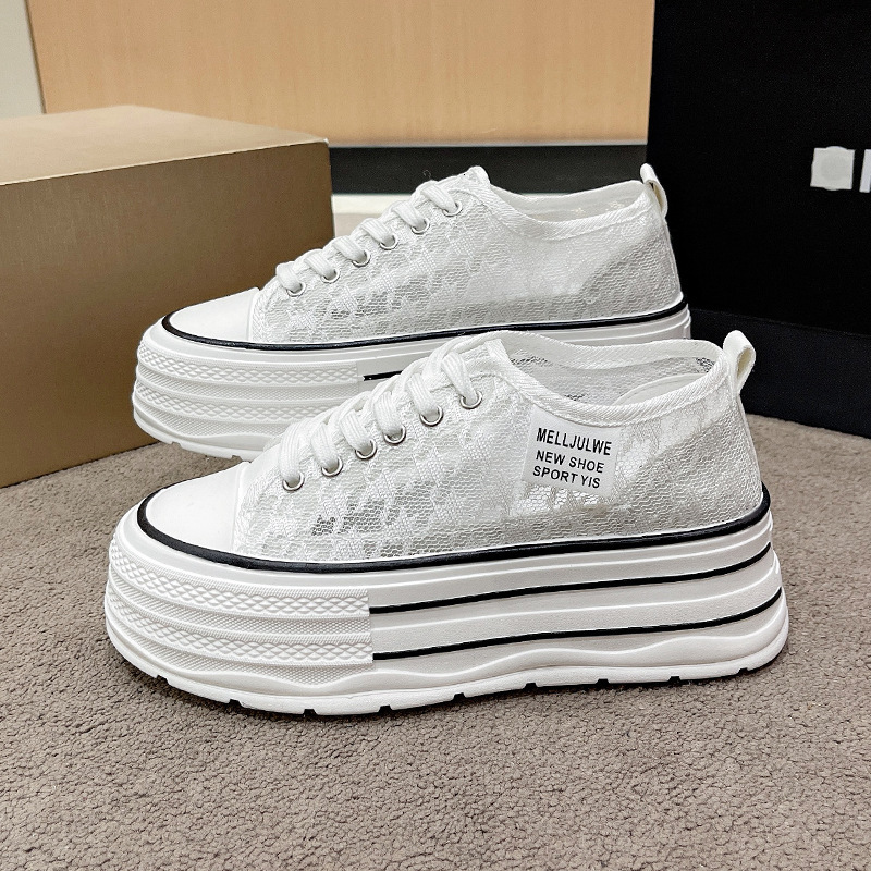 Ddmysports Canvas For Women New Summer Breathable Mesh With Skirt White Shoes Thick Sole Height Increasing Fisherman Sneakers Outdoor Shoes