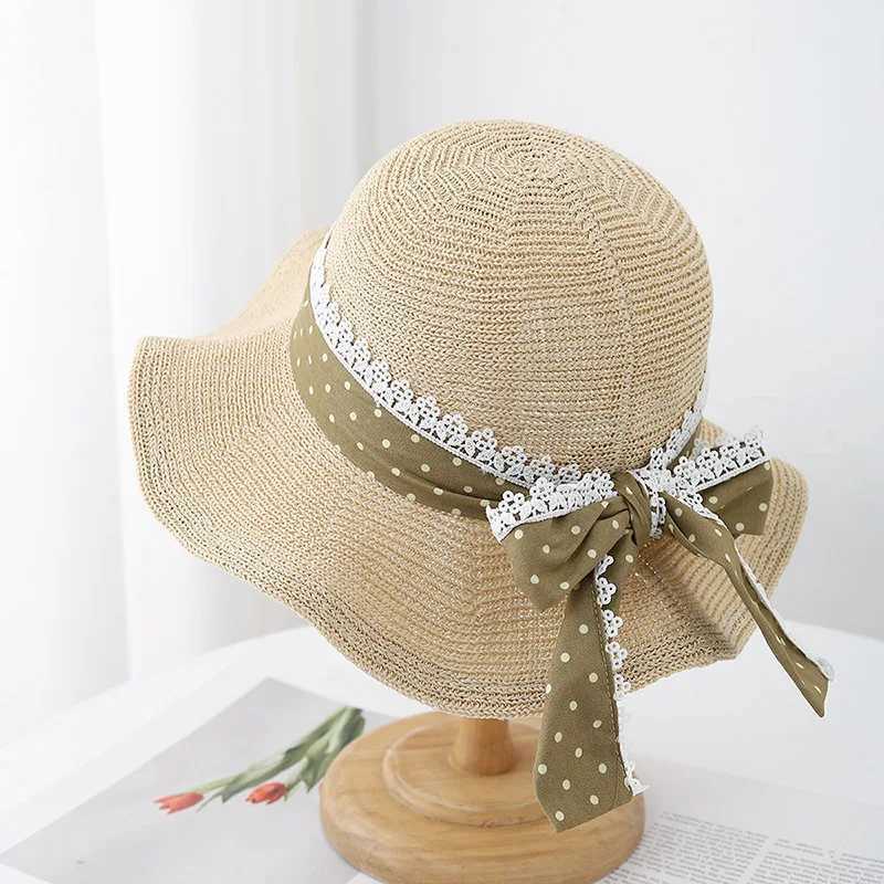 Dot Bow Womens Summer Bucket Hat Wide Brim Beach Sun Hat Elegant Fisherman Style For Outdoor Travel Fashion Accessories M250616