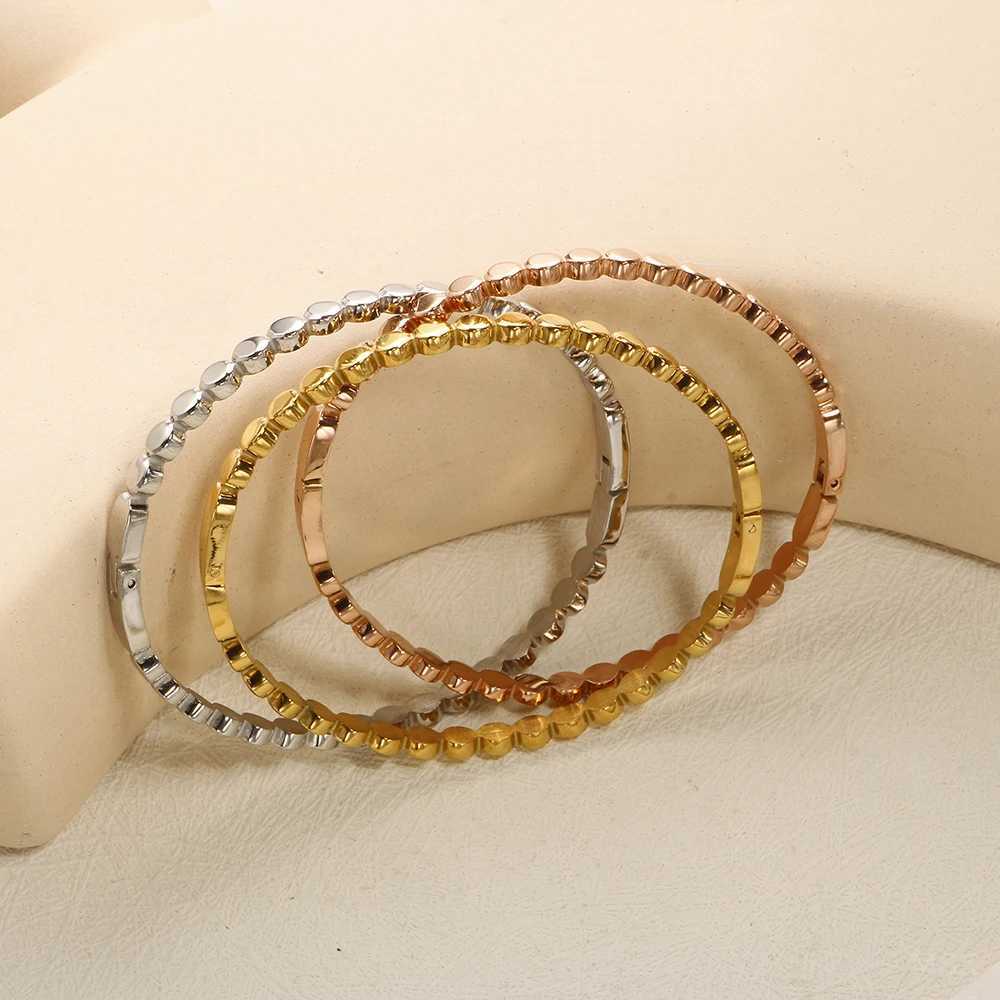 JOVO High Quality Round Bead Welded Gold Color Simple 18k Gold-plated Stainless Steel Bangle Trendy Women Jewelry Z250616