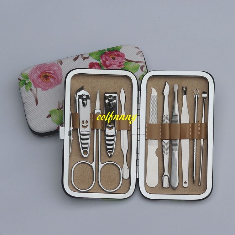Flower print box Protable Manicure Set Nail Clippers Cleaner Grooming Kit Nail Care Nail Art Tool Sets