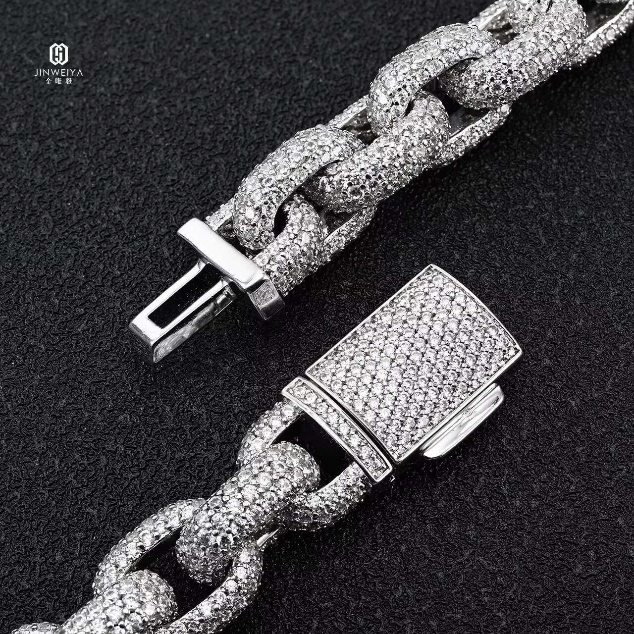 NEW Iced Out Bling Silver Plated Hip Hop Men Boy Fashion Jewelry 10mm 5A Moissanite Big Heavy Rectangle Necklace