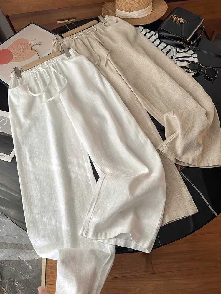 Washed Linen Wide Leg Pants Casual Cotton Linen Loose Feel Womens New Style Comfortable Loose Fit Trousers FashionableXJ250616