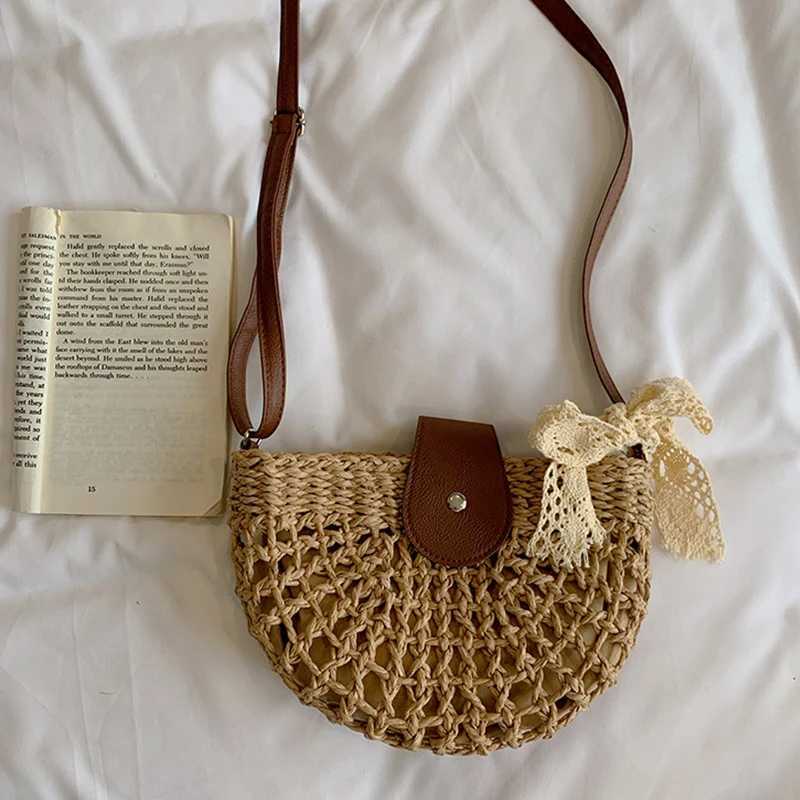 Ladies Crochet Shoulder Bag with Adjustable Strap Semicircle Straw Handbag Knitting Crossbody Bag Travel Vacation Commute Bag XJ2520616