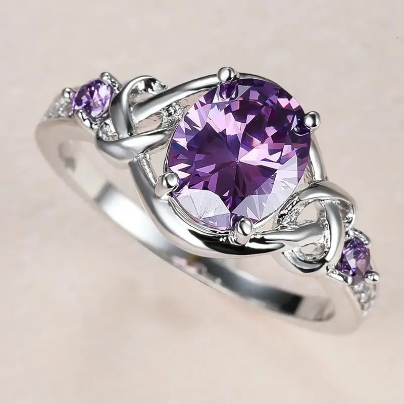 925 Sterling Silver Purple CZ Rings for Women Elegant Engagement Wedding Anniversary Party Accessories 250610