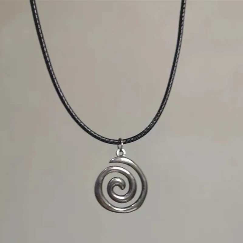 Y2K Spiral Vortex Pendant Necklace for Women Men Vintage Hand-woven Leather Rope Chain Necklace Grunge Jewelry Accessories W250616