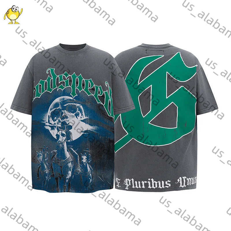 Loose Best Quality O-Neck Summer Casual Grey Black New Print Vintage High Street Short Sleeve GOD SPEED T Shirt Men Woman