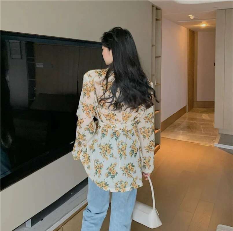 Womens Shirts And Blouses Button Up Top For Woman With Bow Clothing Floral Loose Sleeves Y2k Elegant Youth Xxl Stylish M