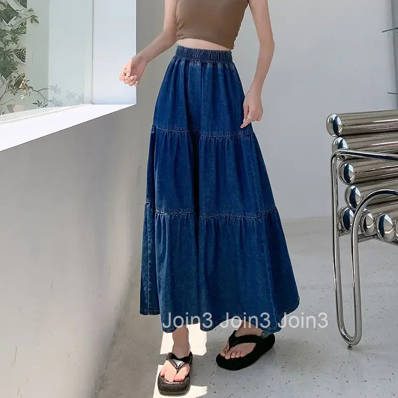 Blue Elastic Waist Jeans Skirts for Women Vintage Clothing Sales Aesthetic Streetwear Chic and Elegant Modest Woman Denim Skirt