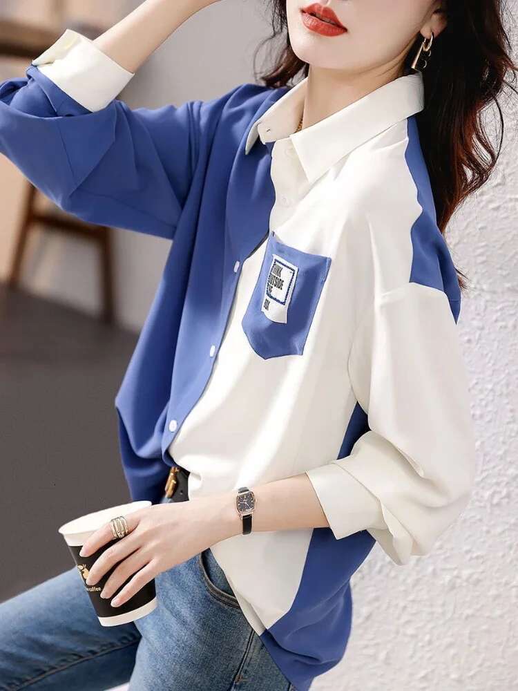 Spring and Woman Top Autumn Pattern with Designs V Neck Shirts Blouses for Women Korean Reviews Clothes Tunic 2025 S New Style